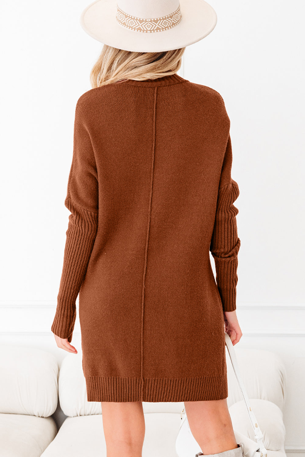 Solid Ribbed Mock Neck Sweater Dress