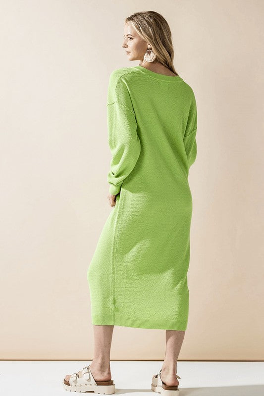 Comfy Button-front Soft Sweater Kint Midi Dress