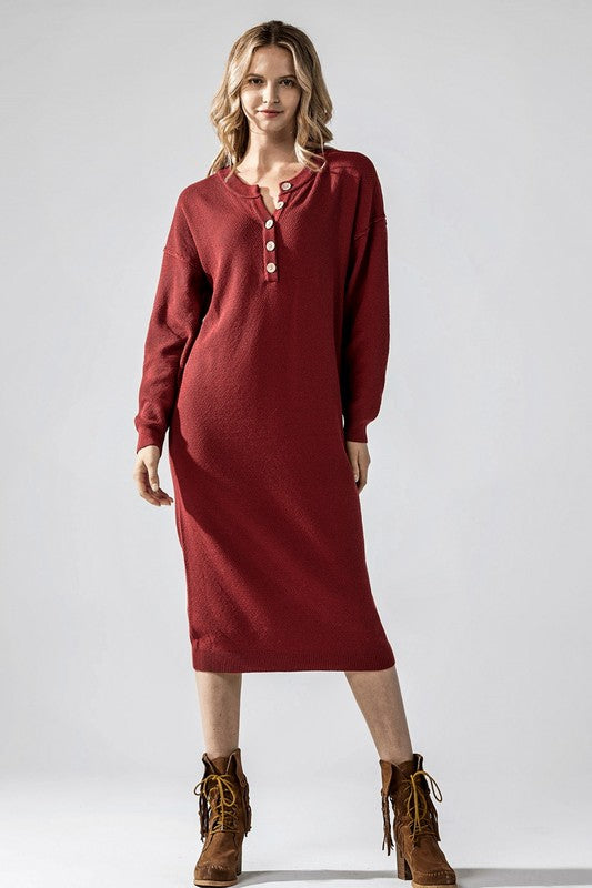 Comfy Button-front Soft Sweater Kint Midi Dress