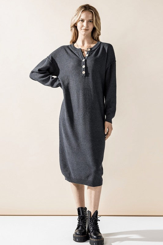 Comfy Button-front Soft Sweater Kint Midi Dress