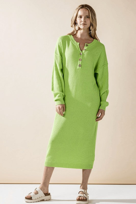 Comfy Button-front Soft Sweater Kint Midi Dress