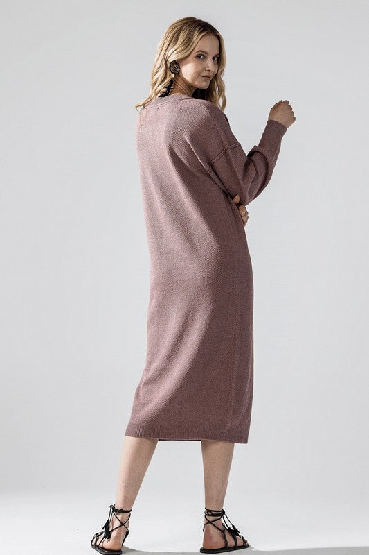 Comfy Button-front Soft Sweater Kint Midi Dress