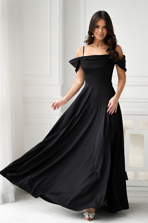 Off-The-Shoulder : Black Sleeve Maxi Dress