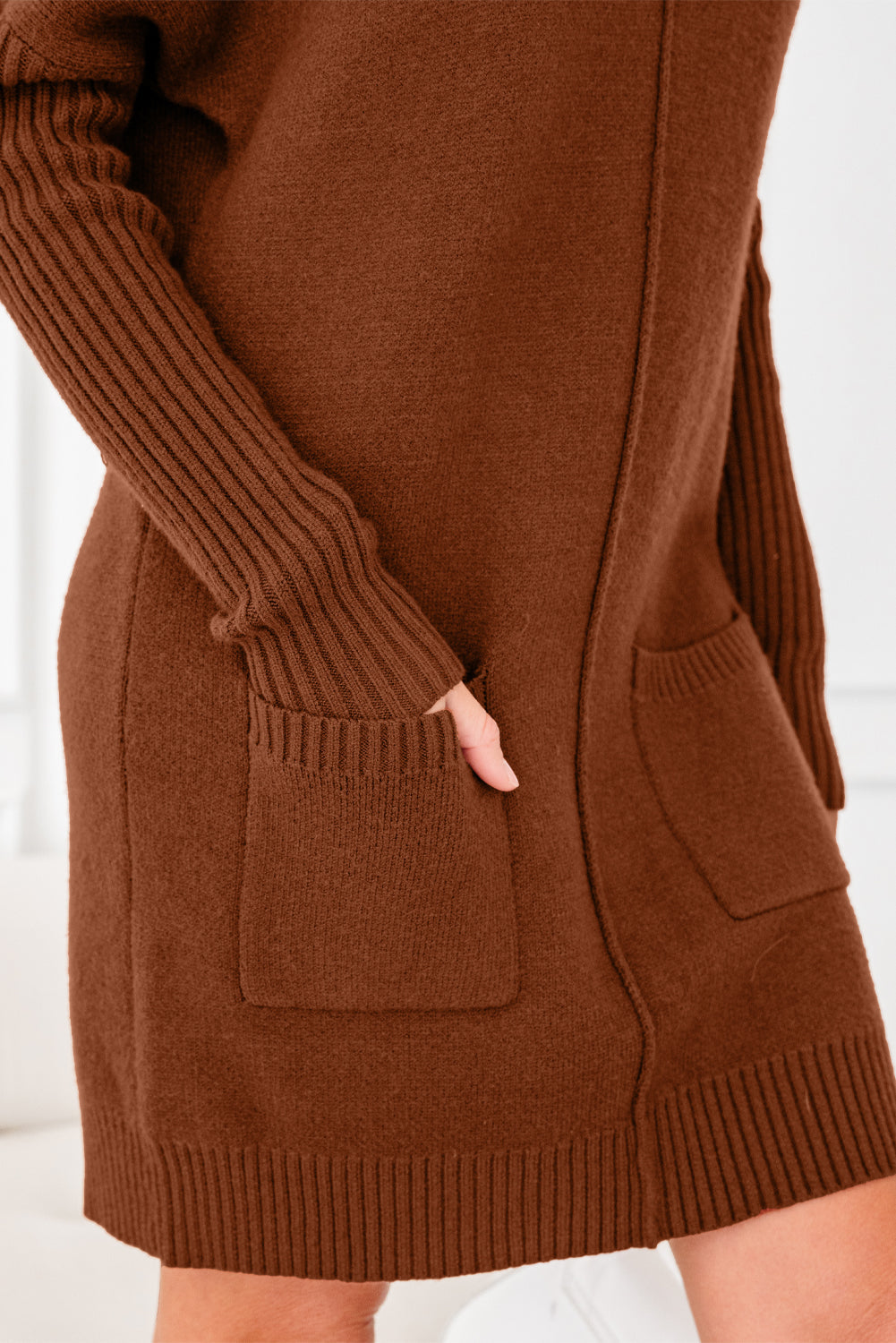 Solid Ribbed Mock Neck Sweater Dress